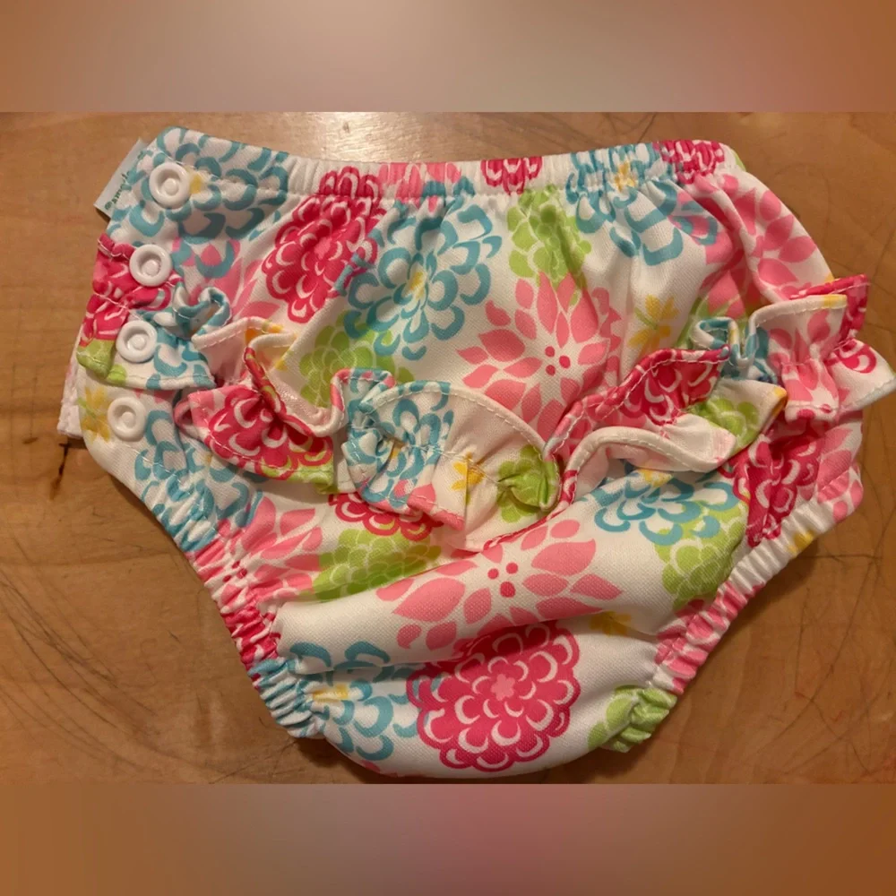 Floral Swim Diaper Cover - White with Pink, Blue & Green - EUC
